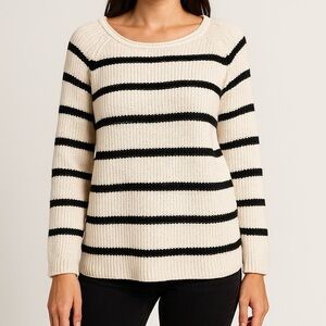 Striped Knit Sweater Cream Black Long Sleeve Pullover Crewneck PAHLADIUM Size S